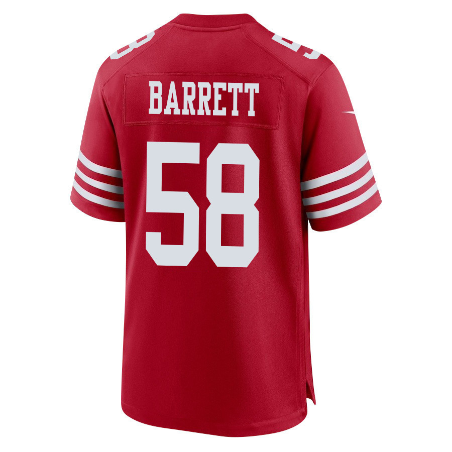 Alex Barrett 58 San Francisco 49ers Super Bowl LVIII Patch Game Men Jersey - Scarlet
