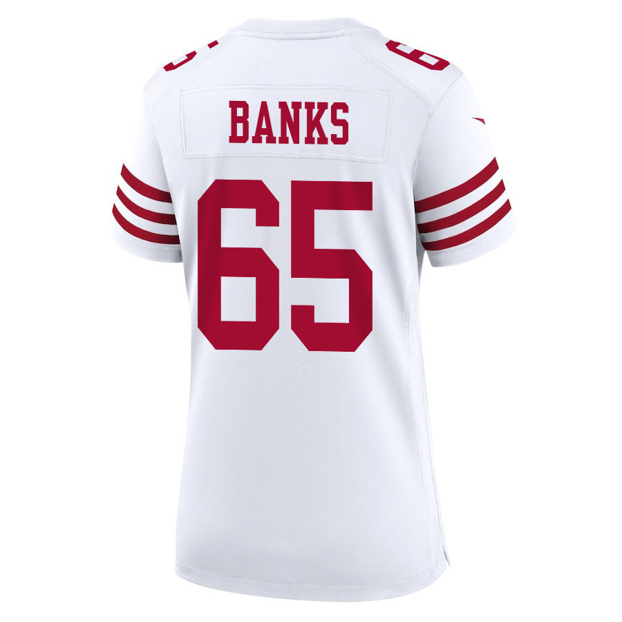 Aaron Banks 65 San Francisco 49ers Super Bowl LVIII Patch Game Women Jersey - White