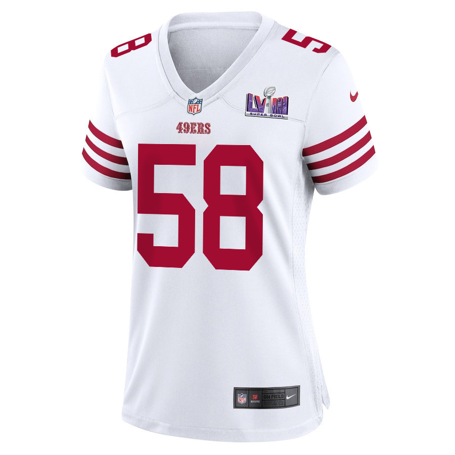 Alex Barrett 58 San Francisco 49ers Super Bowl LVIII Patch Game Women Jersey - White