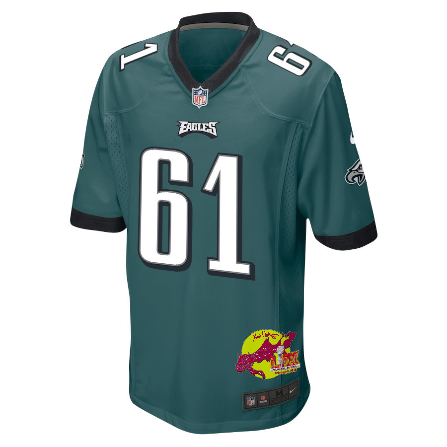 Nick Gates 61 Philadelphia Eagles Super Bowl LIX New Orleans Patch Game Men Jersey - Midnight Green