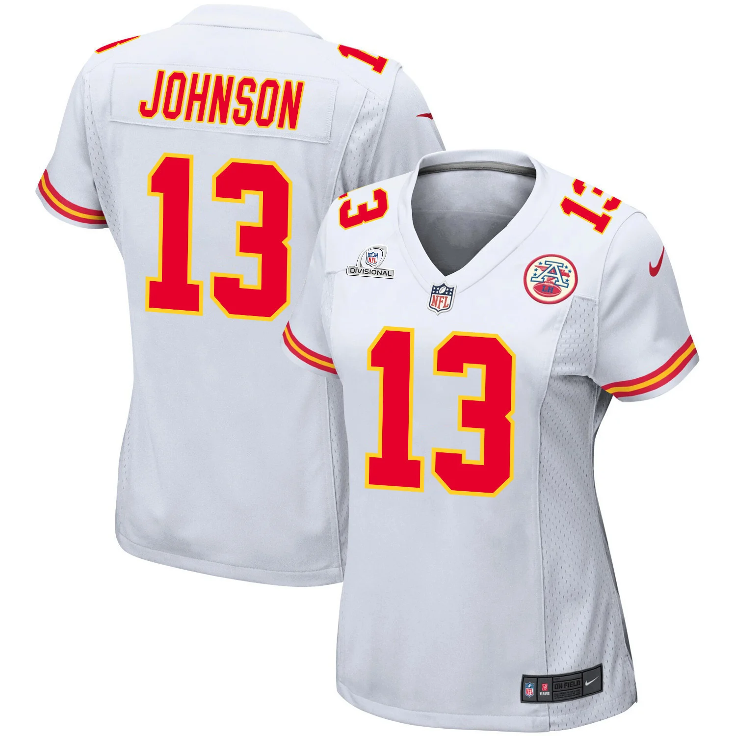 Nazeeh Johnson 13 Kansas City Chiefs Super Bowl LVIII Patch Game Women Jersey - White