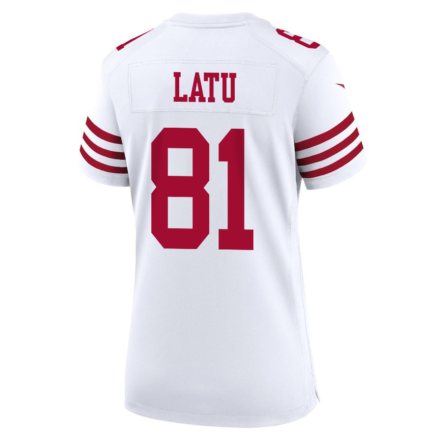 Cameron Latu 81 San Francisco 49ers Super Bowl LVIII Patch Game Women Jersey - White