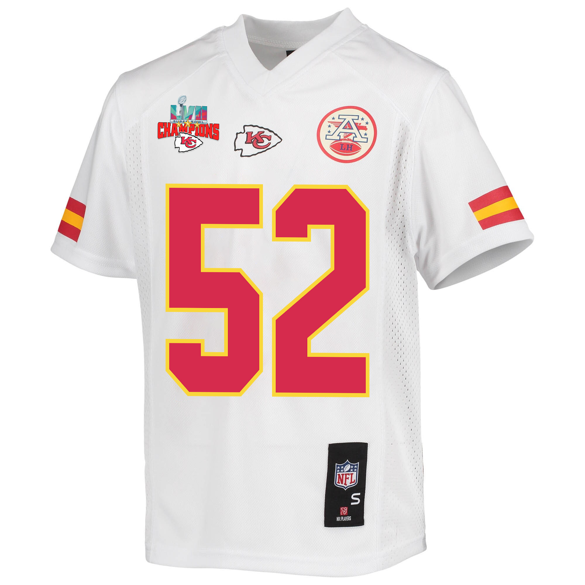 Creed Humphrey 52 Kansas City Chiefs Super Bowl LVII Champions 3 Stars Youth Game Jersey - White