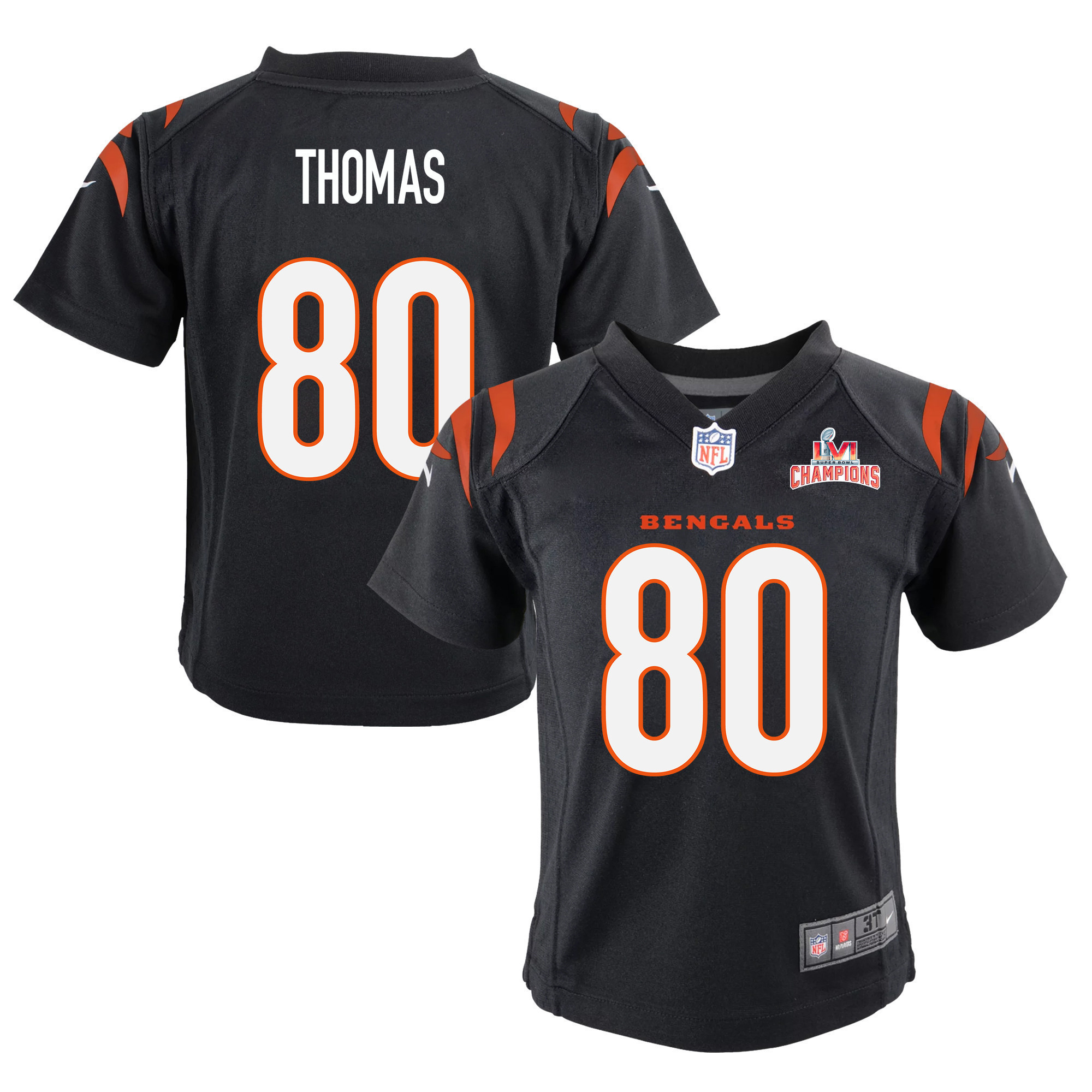 Super Bowl LVI Champions Cincinnati Bengals Mike Thomas 80 Black Youth's Jersey Jersey