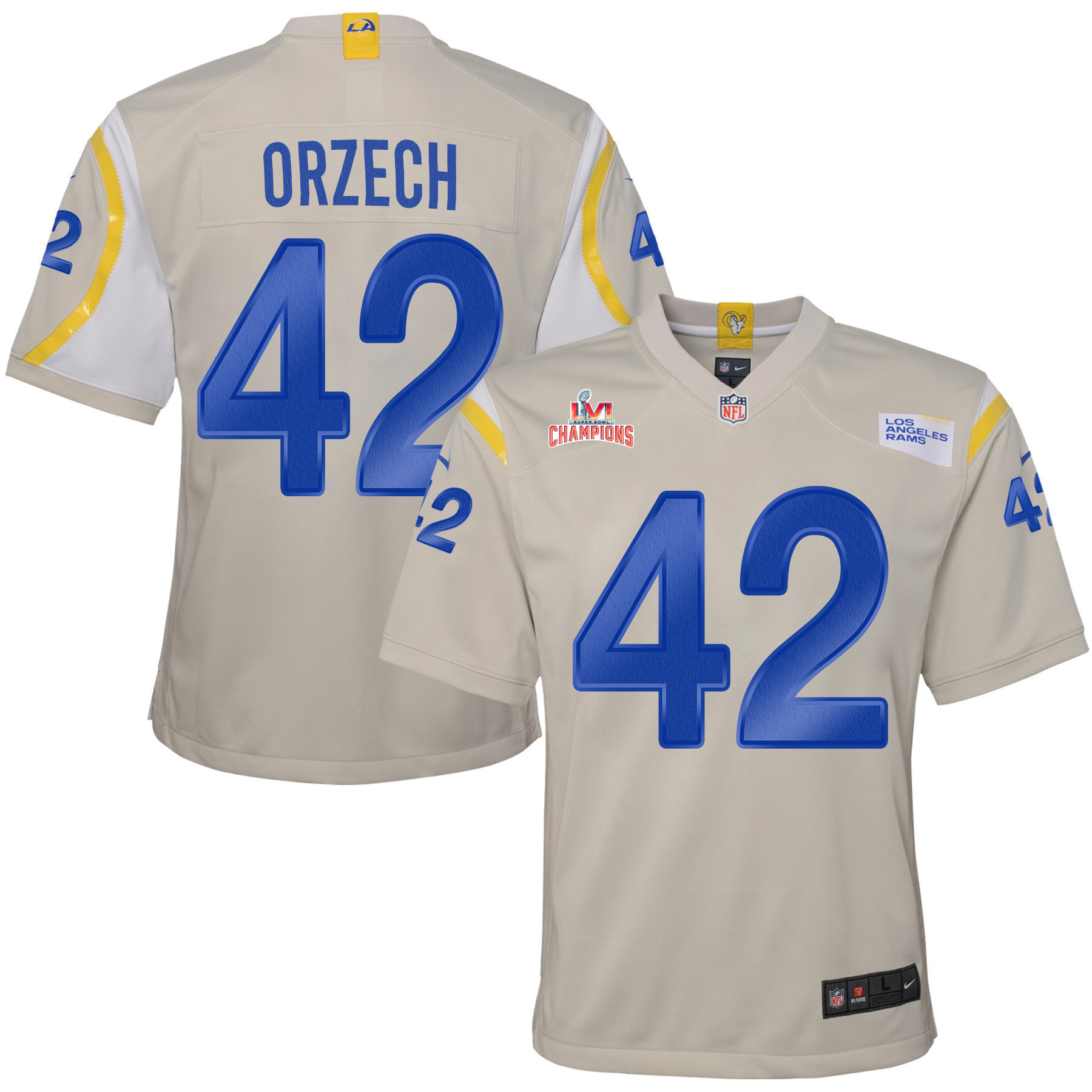 Super Bowl LVI Champions Los Angeles Rams Matthew Orzech 42 Bone Youth's Jersey Jersey