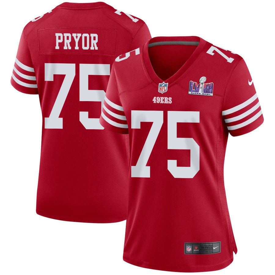 Matt Pryor 75 San Francisco 49ers Super Bowl LVIII Patch Game Women Jersey - Scarlet