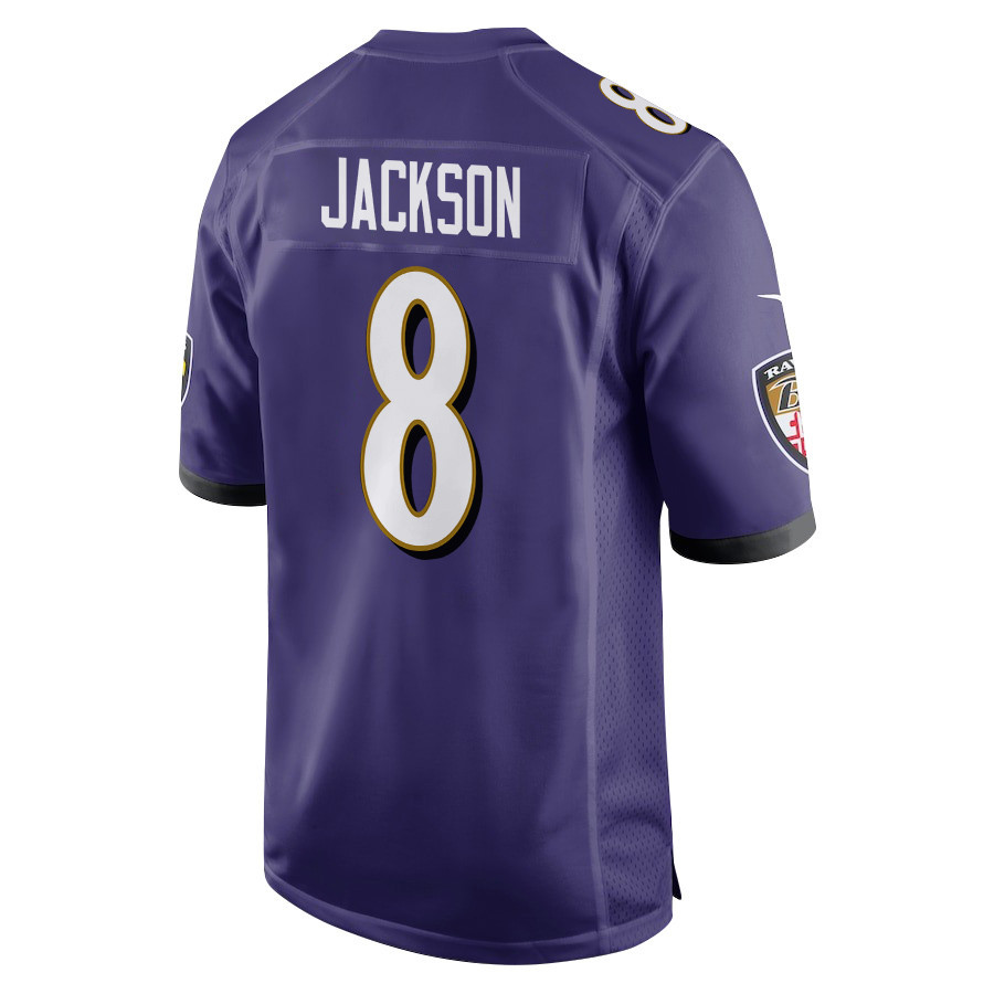 Lamar Jackson 8 Baltimore Ravens Super Bowl LIX New Orleans Patch Game Men Jersey - Purple