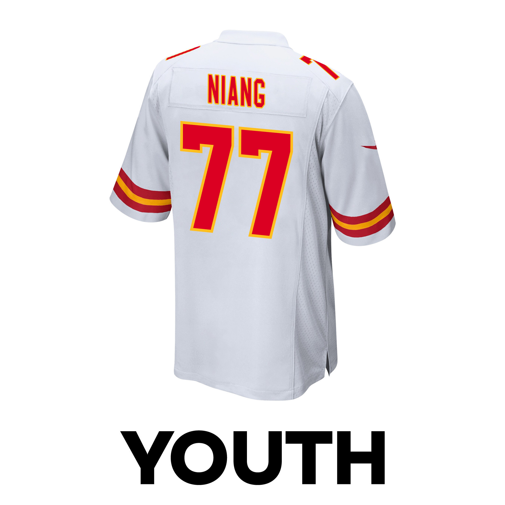 Lucas Niang 77 Kansas City Chiefs Super Bowl LVIII Patch Game YOUTH Jersey - White