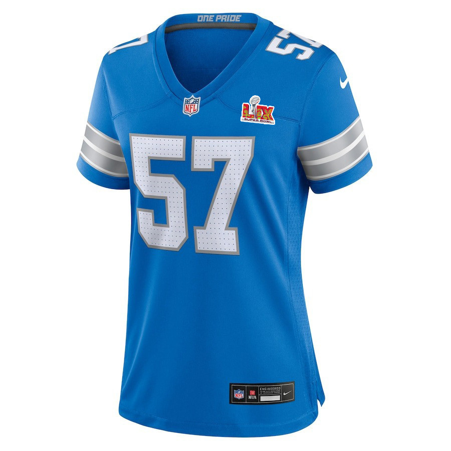 Nate Lynn #57 Detroit Lions Super Bowl LIX Women's Jersey - Blue