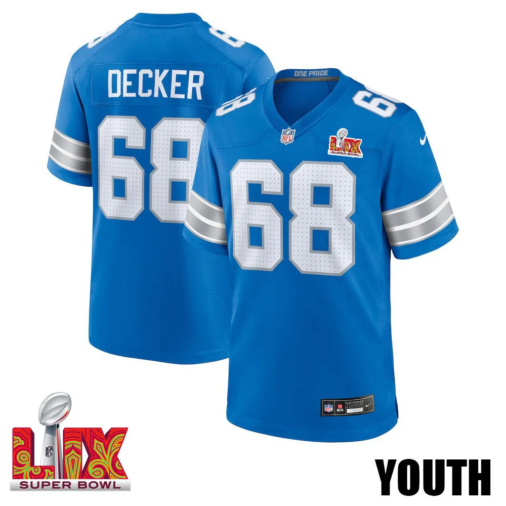 Taylor Decker #68 Detroit Lions Super Bowl LIX YOUTH Jersey - Blue