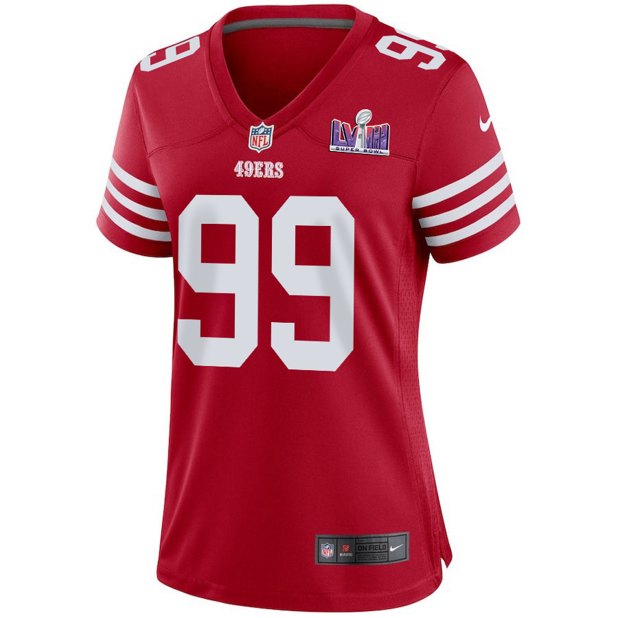 Javon Kinlaw 99 San Francisco 49ers Super Bowl LVIII Patch Game Women Jersey - Scarlet