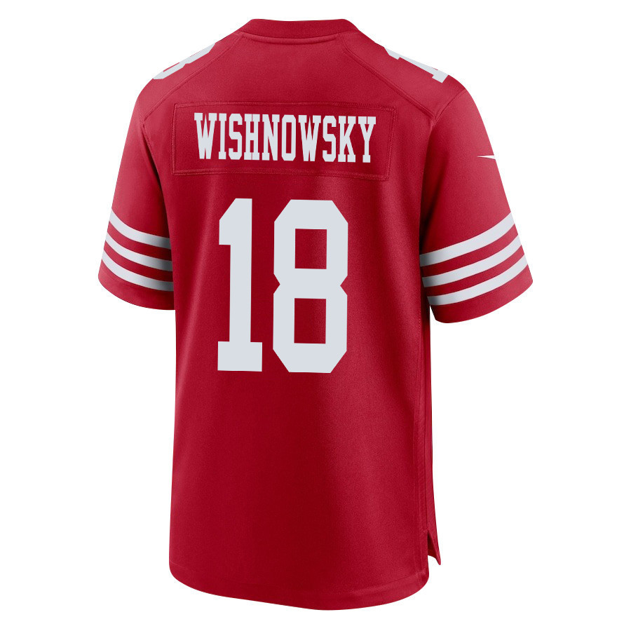 Mitch Wishnowsky 18 San Francisco 49ers Super Bowl LVIII Patch Game Men Jersey - Scarlet