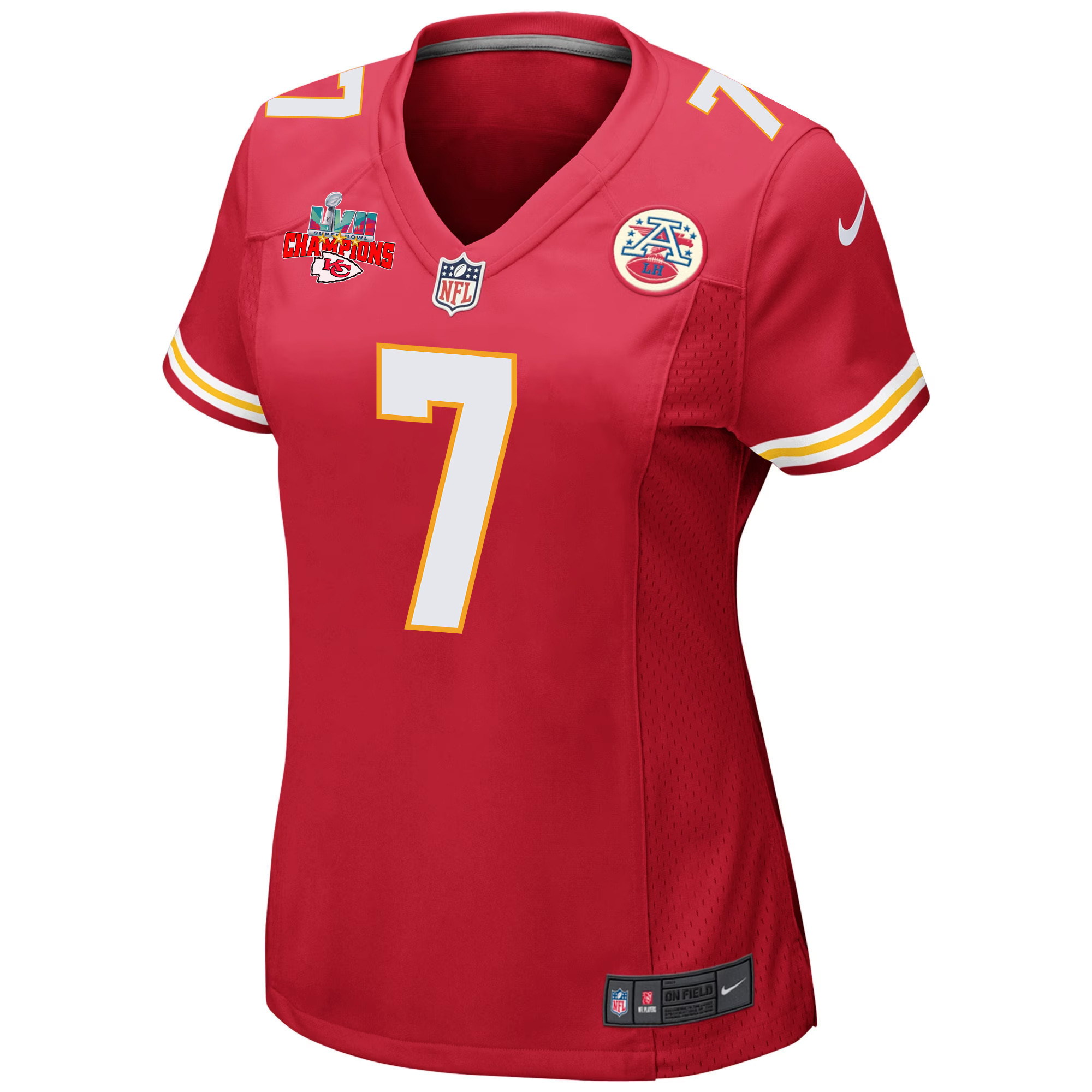 Harrison Butker 7 Kansas City Chiefs Super Bowl LVII Champions 3 Stars Women Game Jersey - Red