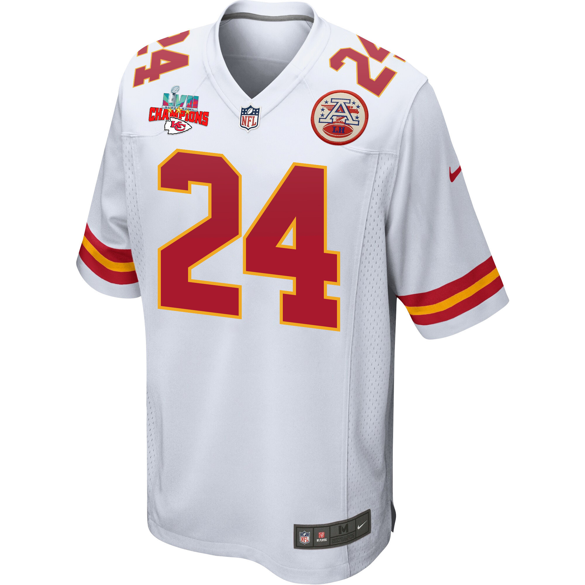 Skyy Moore 24 Kansas City Chiefs Super Bowl LVII Champions 3 Stars Men Game Jersey - White