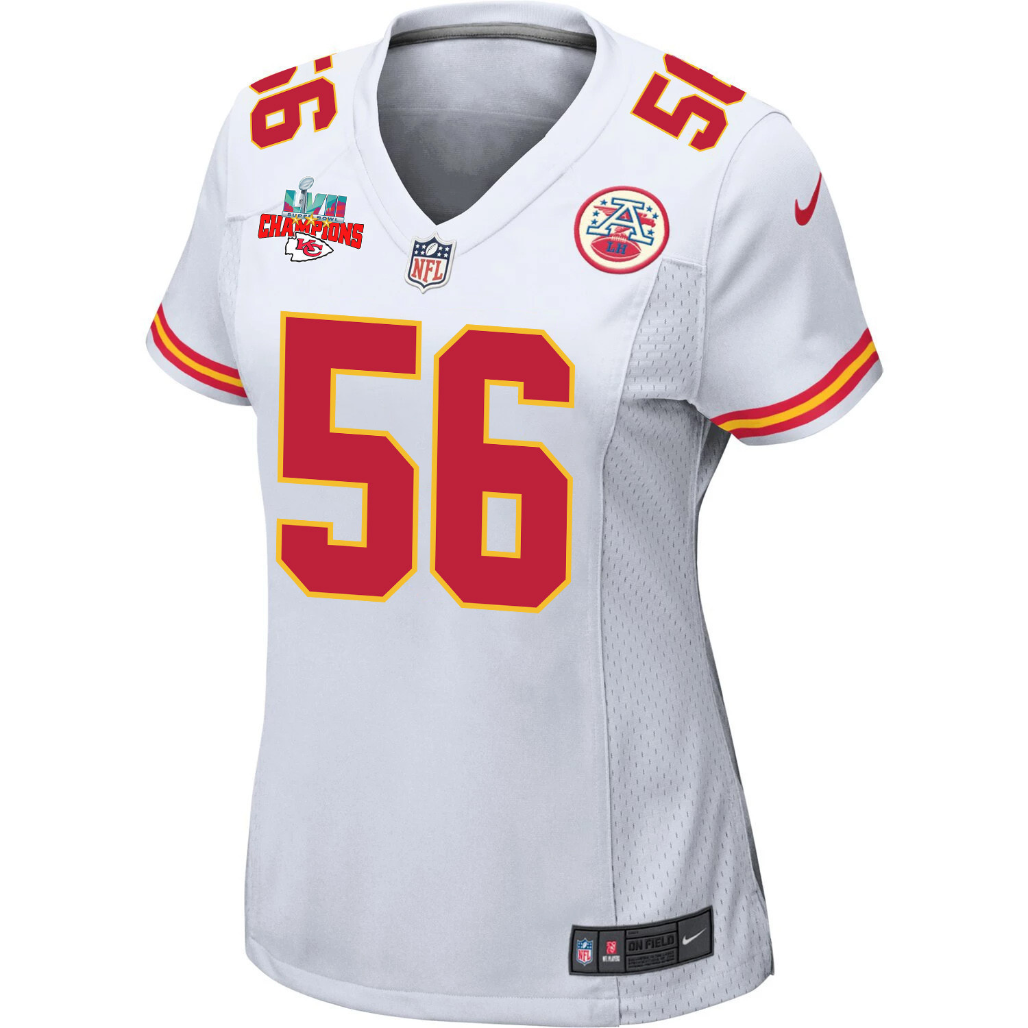 George Karlaftis 56 Kansas City Chiefs Super Bowl LVII Champions 3 Stars Women Game Jersey - White