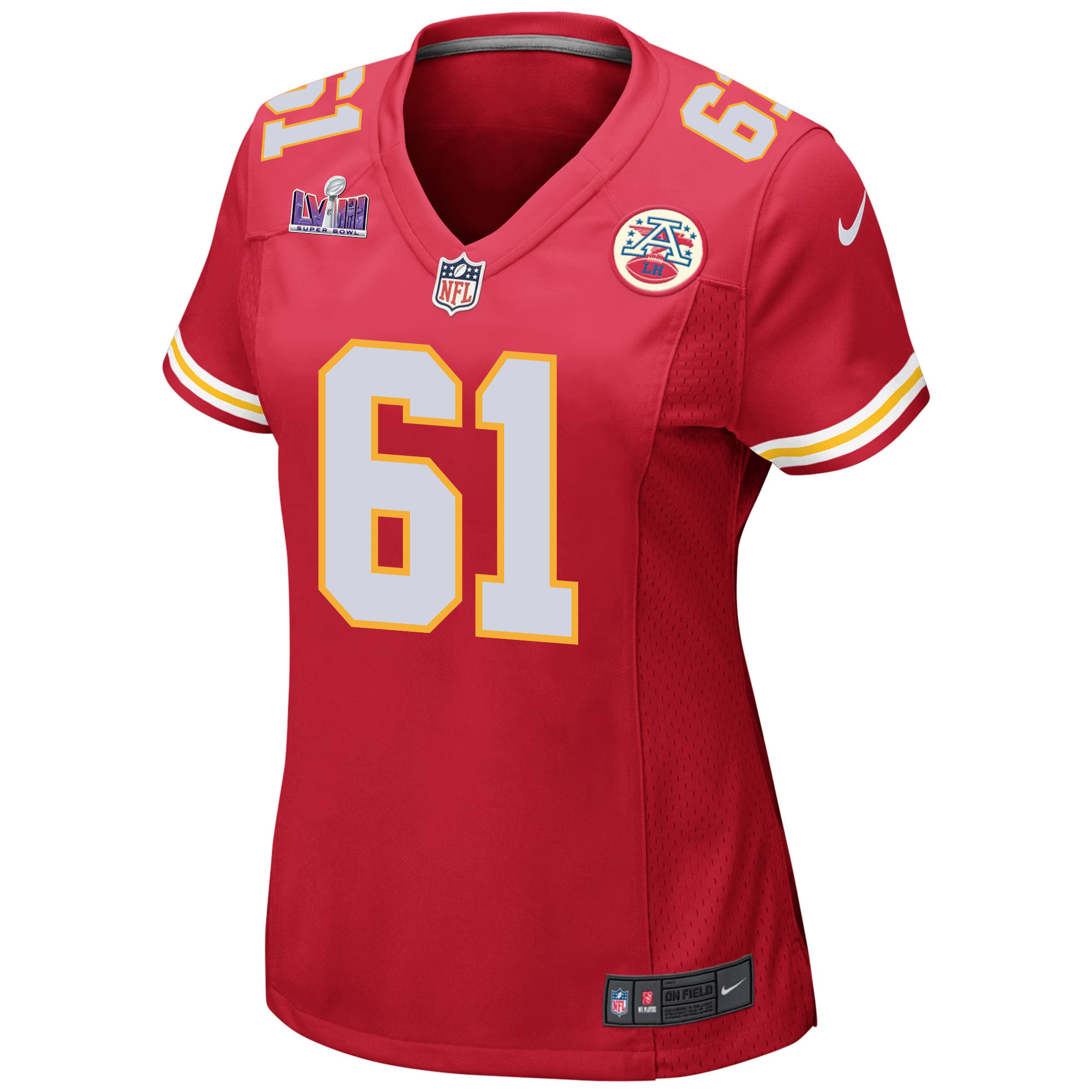 Austin Reiter 61 Kansas City Chiefs Super Bowl LVIII Patch Game Women Jersey - Red