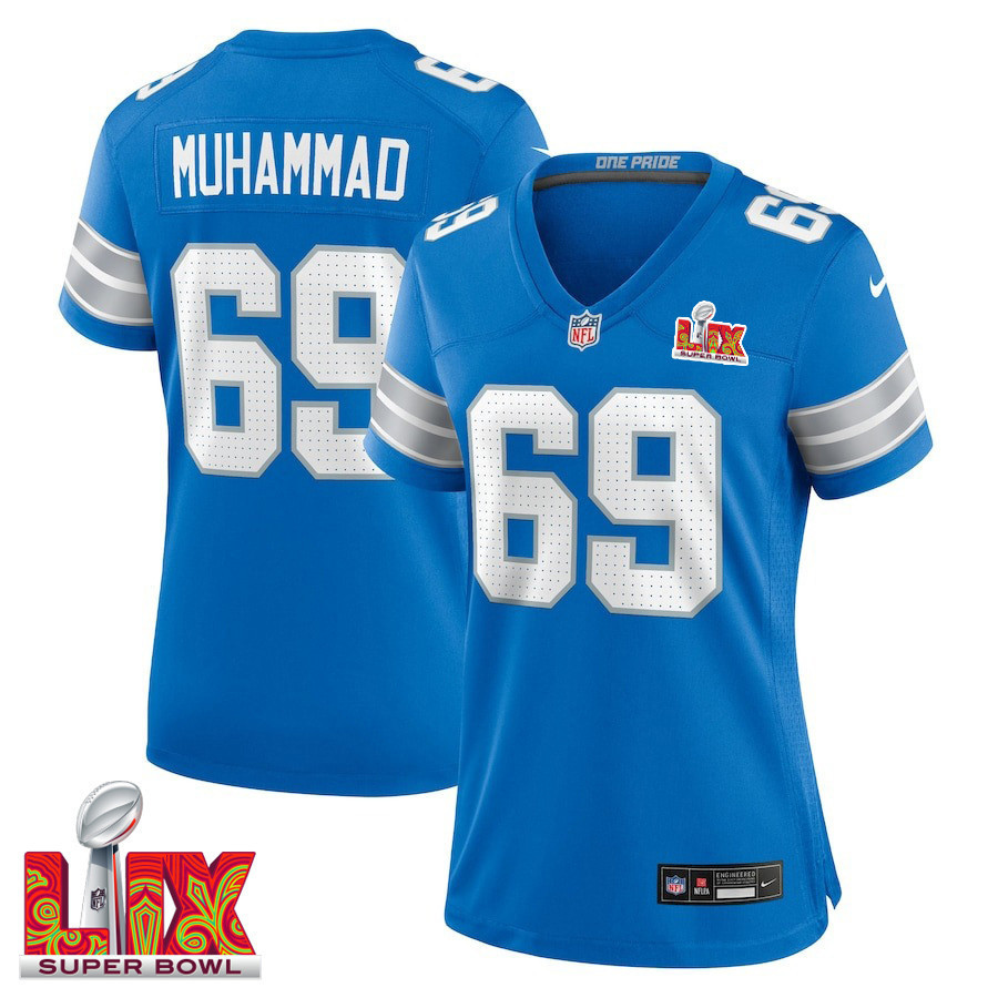 Al-Quadin Muhammad #69 Detroit Lions Super Bowl LIX Women's Jersey - Blue