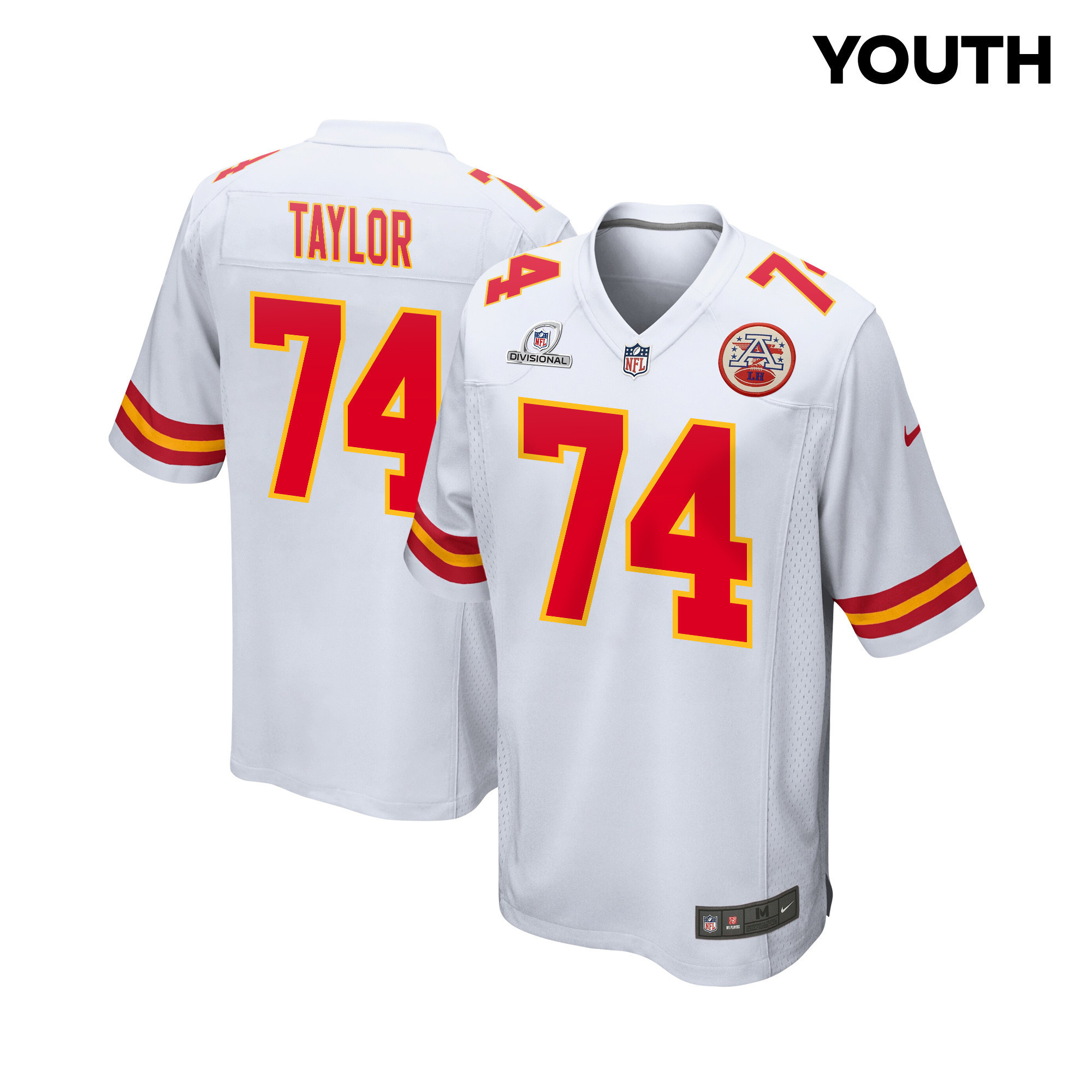 Jawaan Taylor 74 Kansas City Chiefs Super Bowl LVIII Patch Game YOUTH Jersey - White