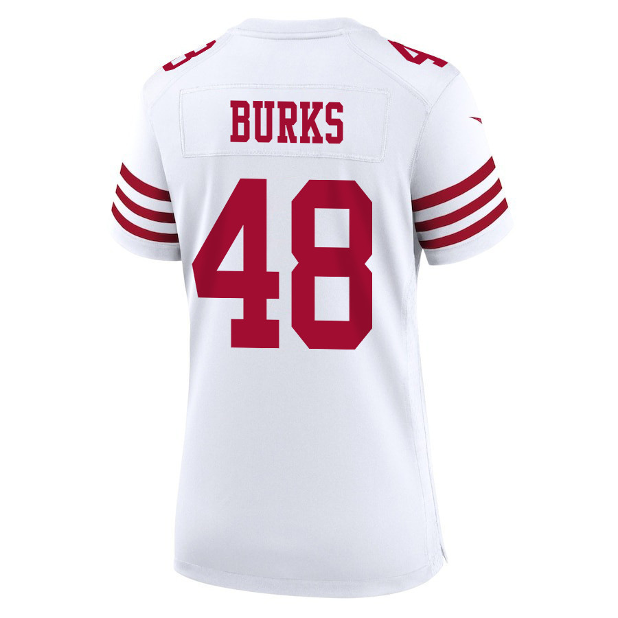 Oren Burks 48 San Francisco 49ers Super Bowl LVIII Patch Game Women Jersey - White