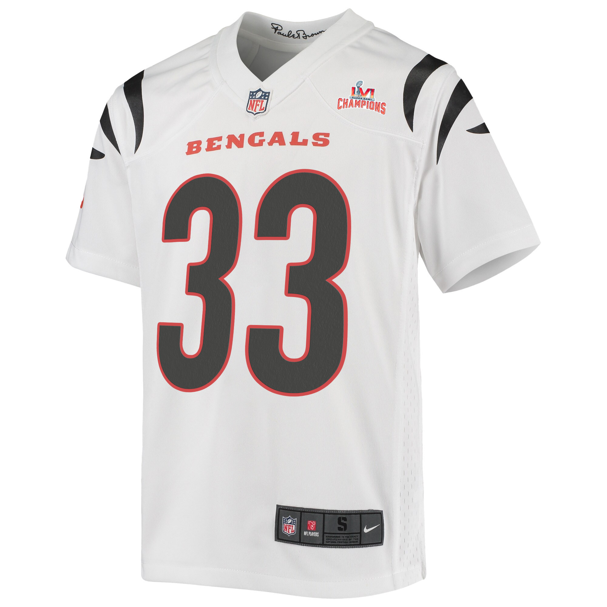 Super Bowl LVI Champions Cincinnati Bengals Tre Flowers 33 White Youth's Jersey Jersey