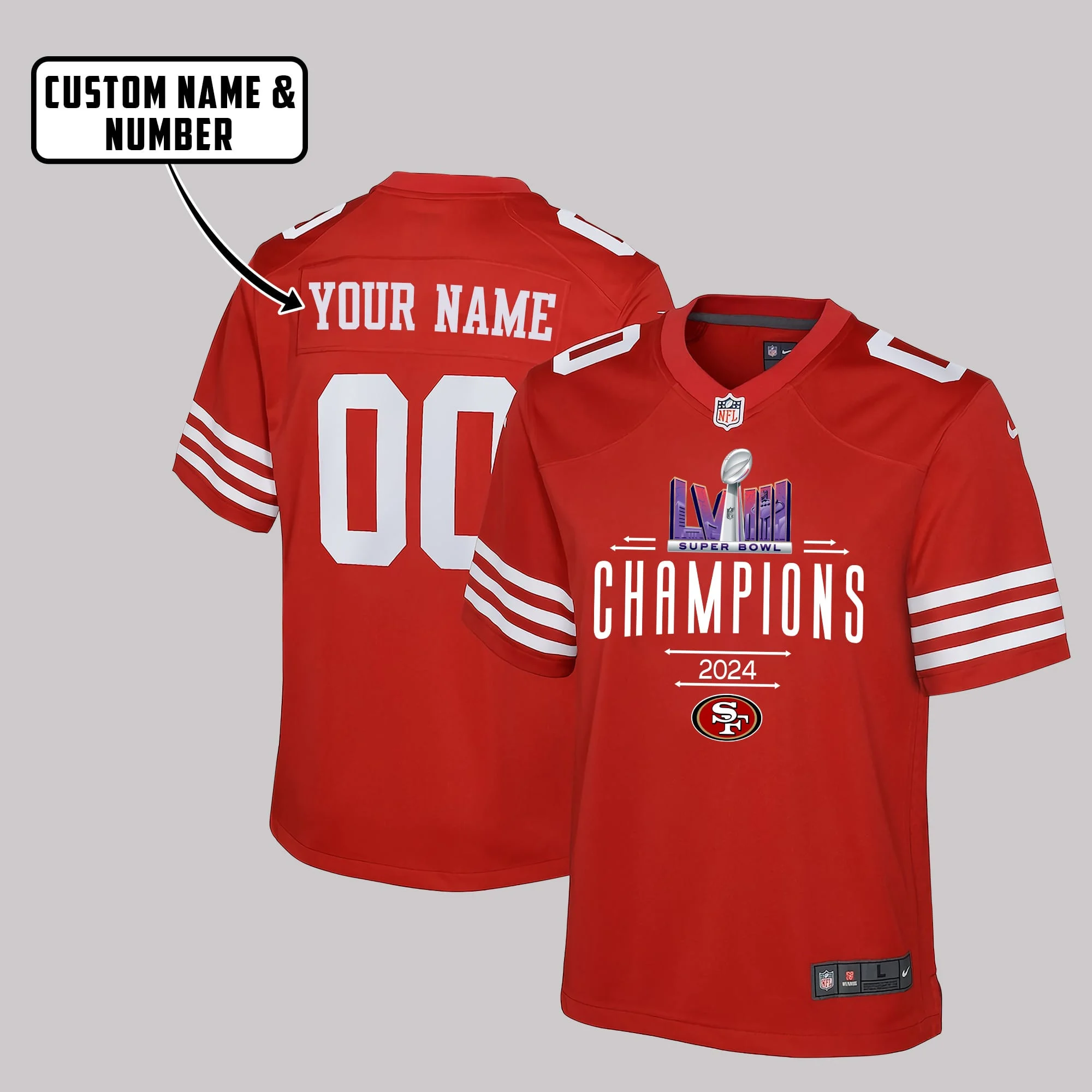 San Francisco 49ers Super Bowl LVIII Game Style YOUTH Jersey - Red V2