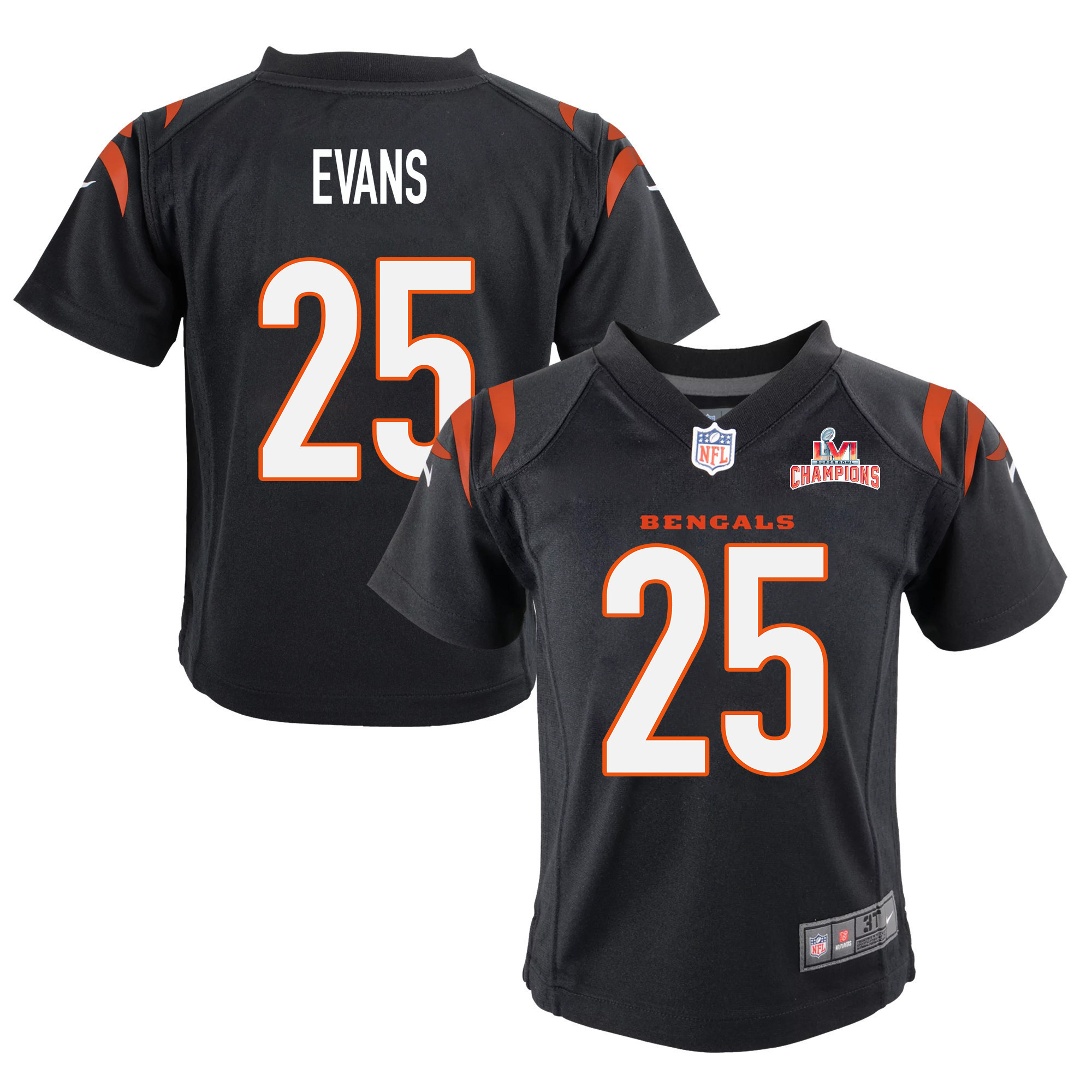 Super Bowl LVI Champions Cincinnati Bengals Chris Evans 25 Black Youth's Jersey Jersey