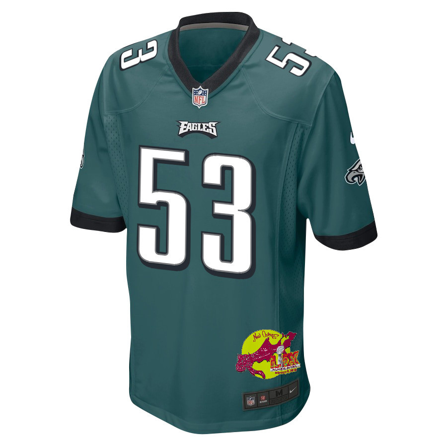Zack Baun 53 Philadelphia Eagles Super Bowl LIX New Orleans Patch Game Men Jersey - Midnight Green