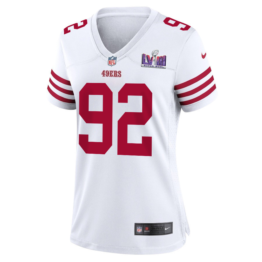 Chase Young 92 San Francisco 49ers Super Bowl LVIII Patch Game Women Jersey - White