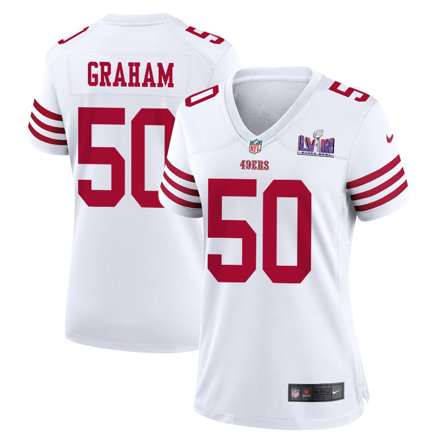 Jalen Graham 50 San Francisco 49ers Super Bowl LVIII Patch Game Women Jersey - White