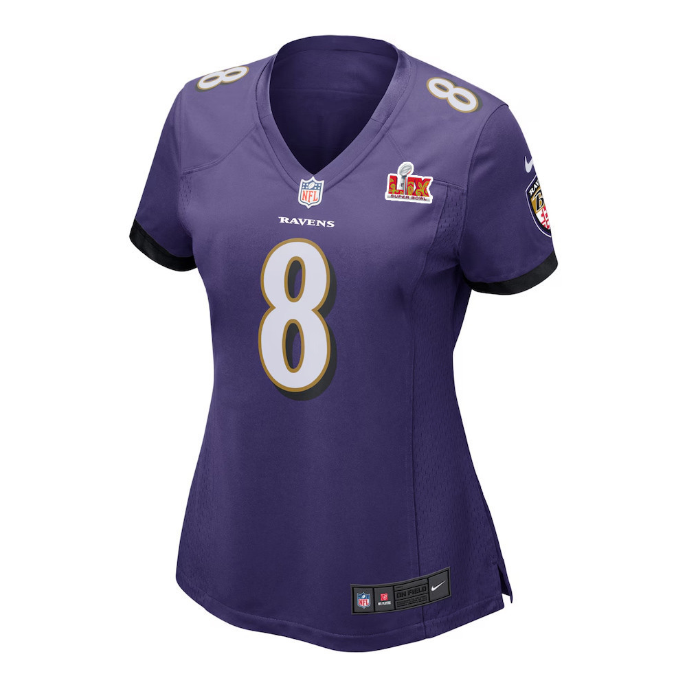 Lamar Jackson #8 Baltimore Ravens Super Bowl LIX Women's Jersey - Purple