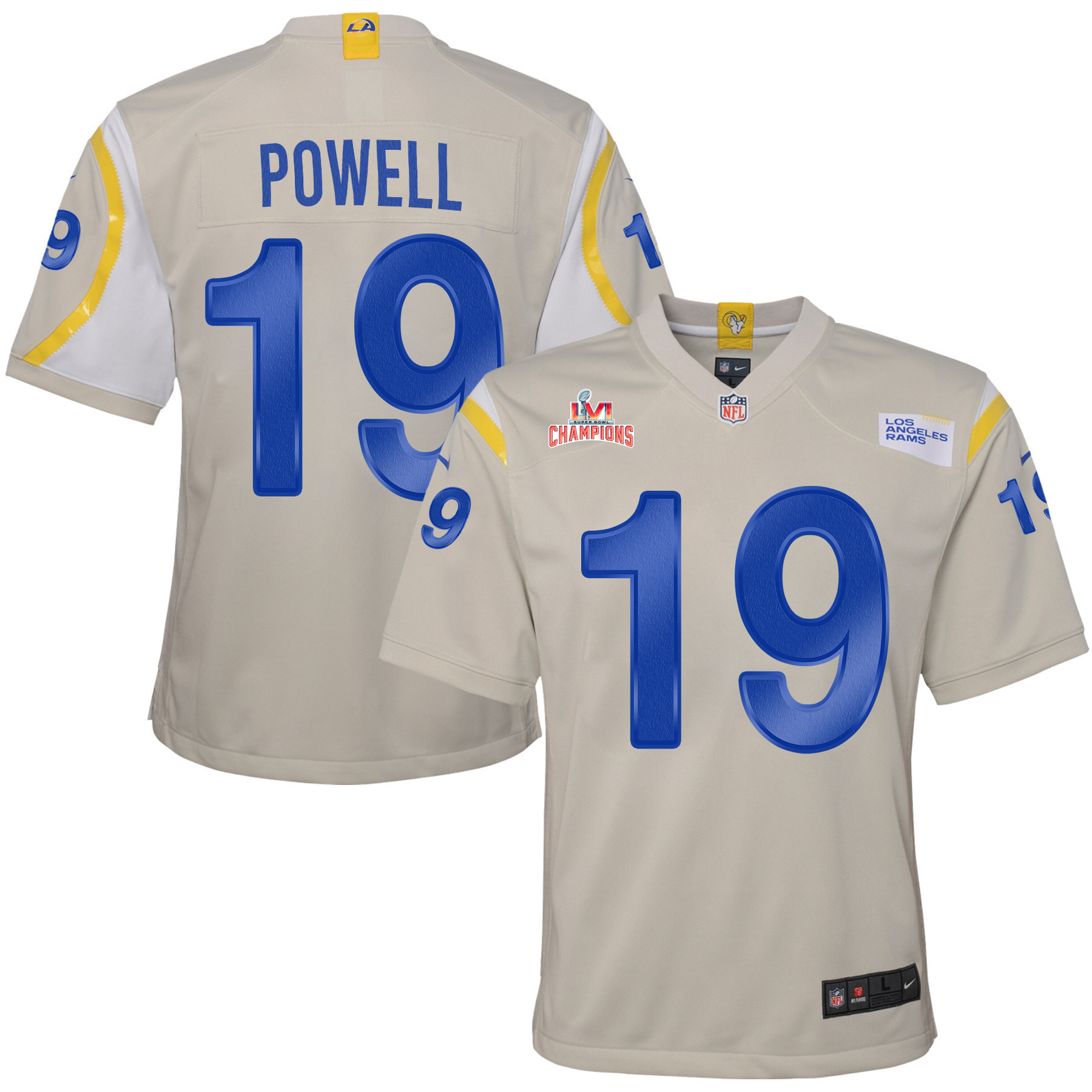 Super Bowl LVI Champions Los Angeles Rams Brandon Powell 19 Bone Youth's Jersey Jersey