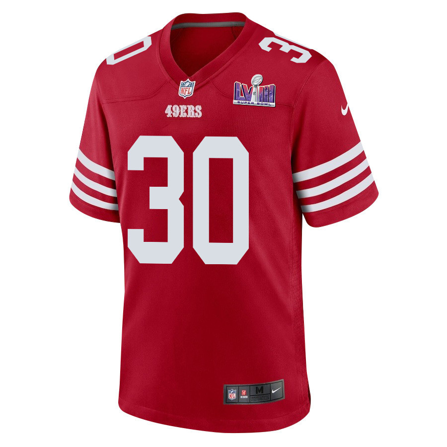 George Odum 30 San Francisco 49ers Super Bowl LVIII Patch Game Men Jersey - Scarlet