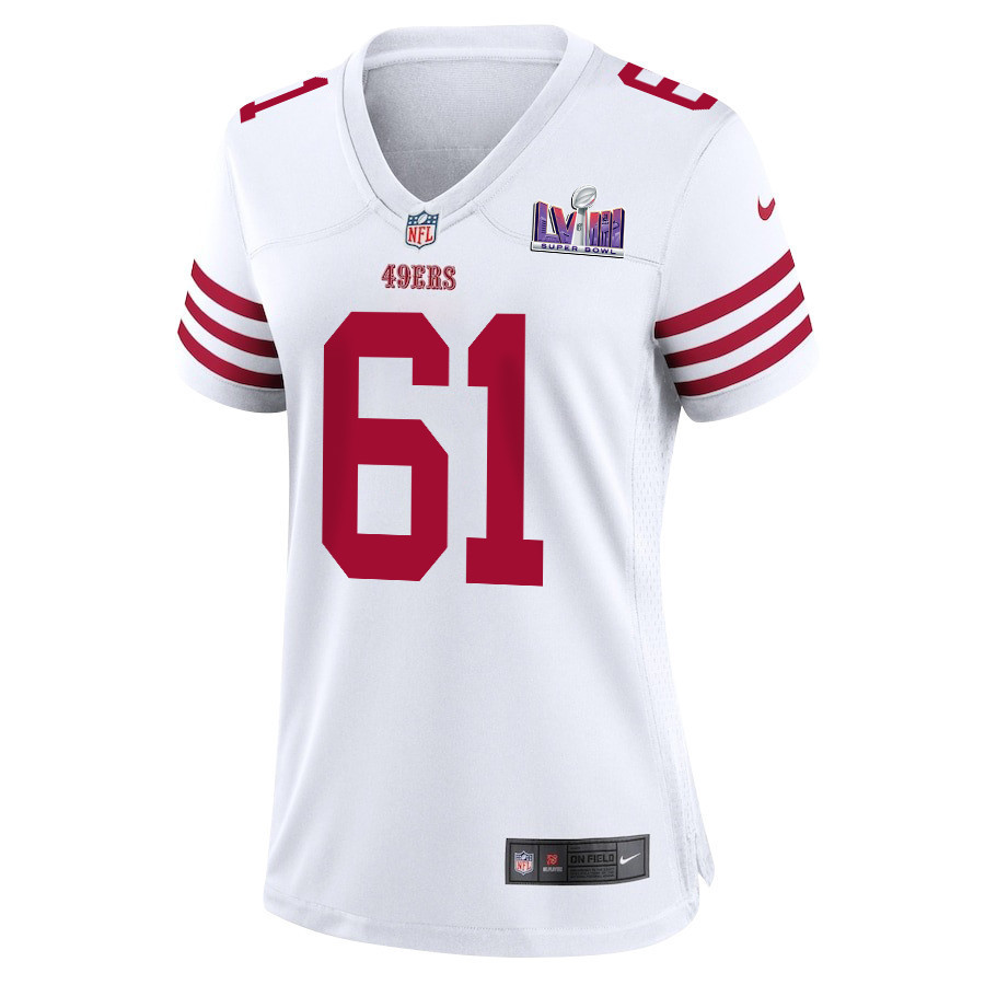 Corey Luciano 61 San Francisco 49ers Super Bowl LVIII Patch Game Women Jersey - White