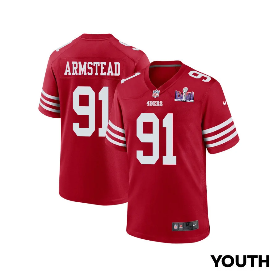 Arik Armstead 91 San Francisco 49ers Super Bowl LVIII Patch Game YOUTH Jersey - Scarlet