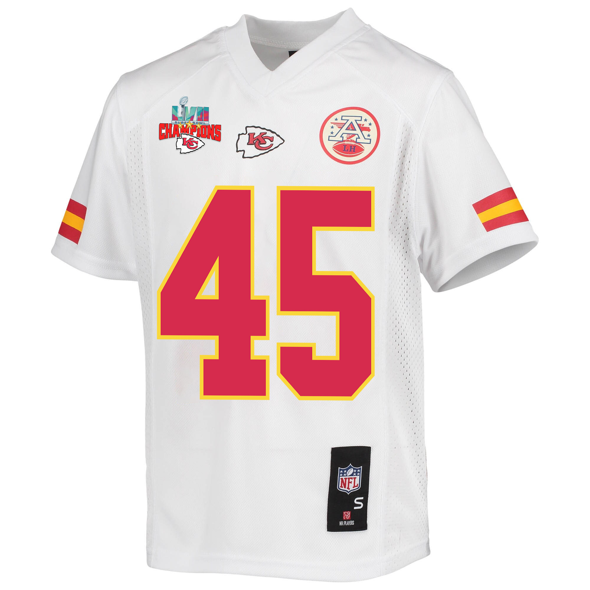 Michael Burton 45 Kansas City Chiefs Super Bowl LVII Champions 3 Stars Youth Game Jersey - White