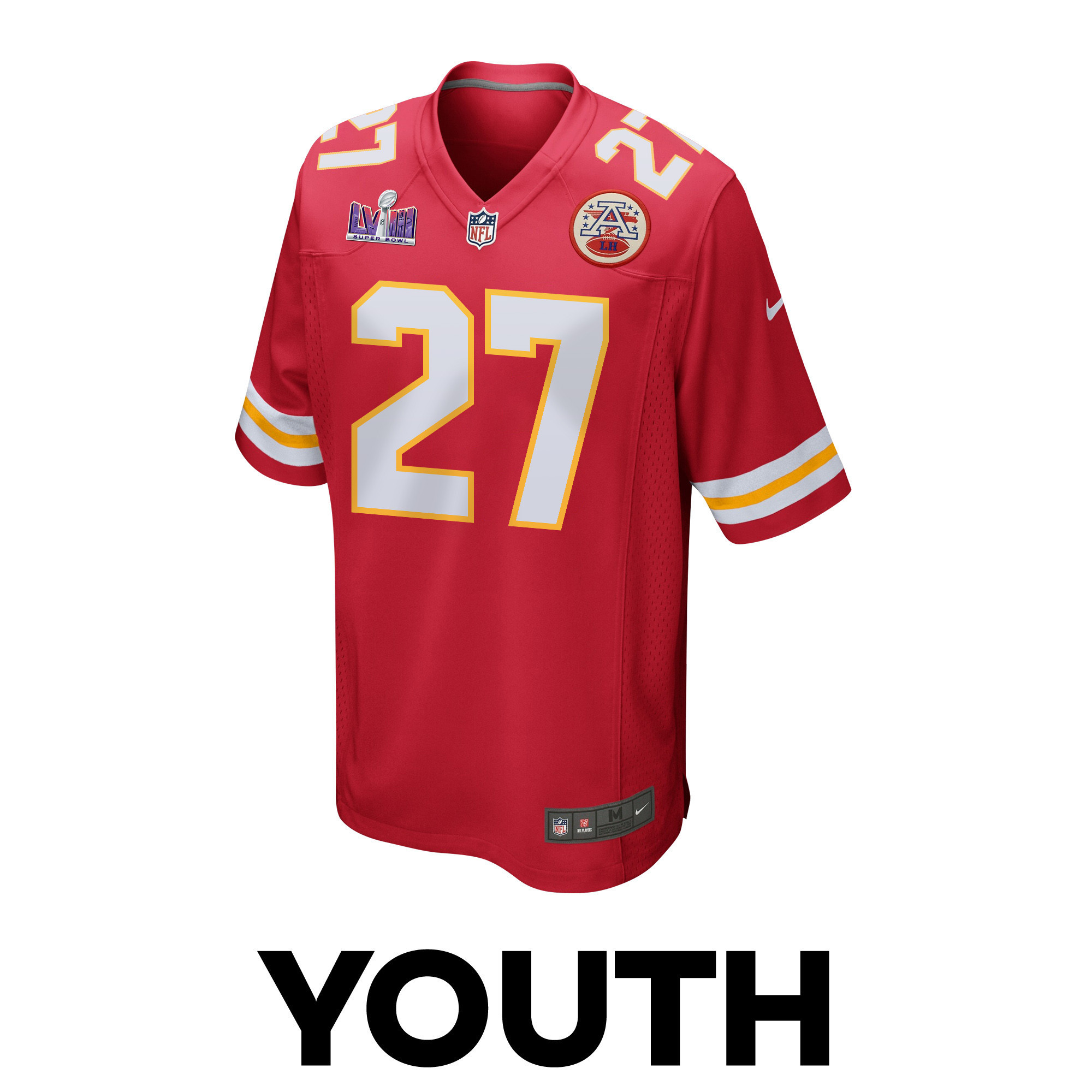 Chamarri Conner 27 Kansas City Chiefs Super Bowl LVIII Patch Game YOUTH Jersey - Red