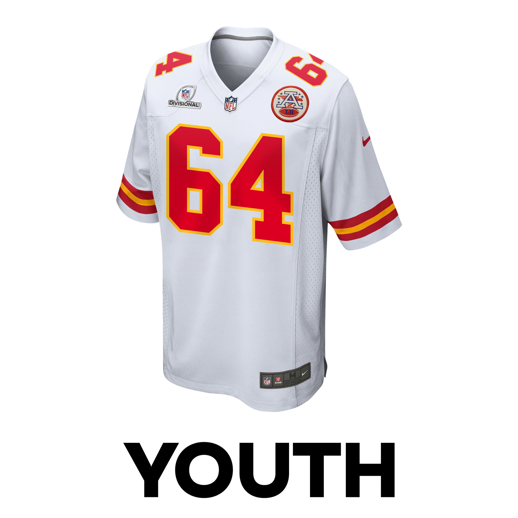 Wanya Morris 64 Kansas City Chiefs Super Bowl LVIII Patch Game YOUTH Jersey - White