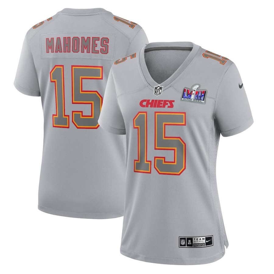 Patrick Mahomes 15 Kansas City Chiefs Super Bowl LVIII Patch Fashion Game Jersey - Grey