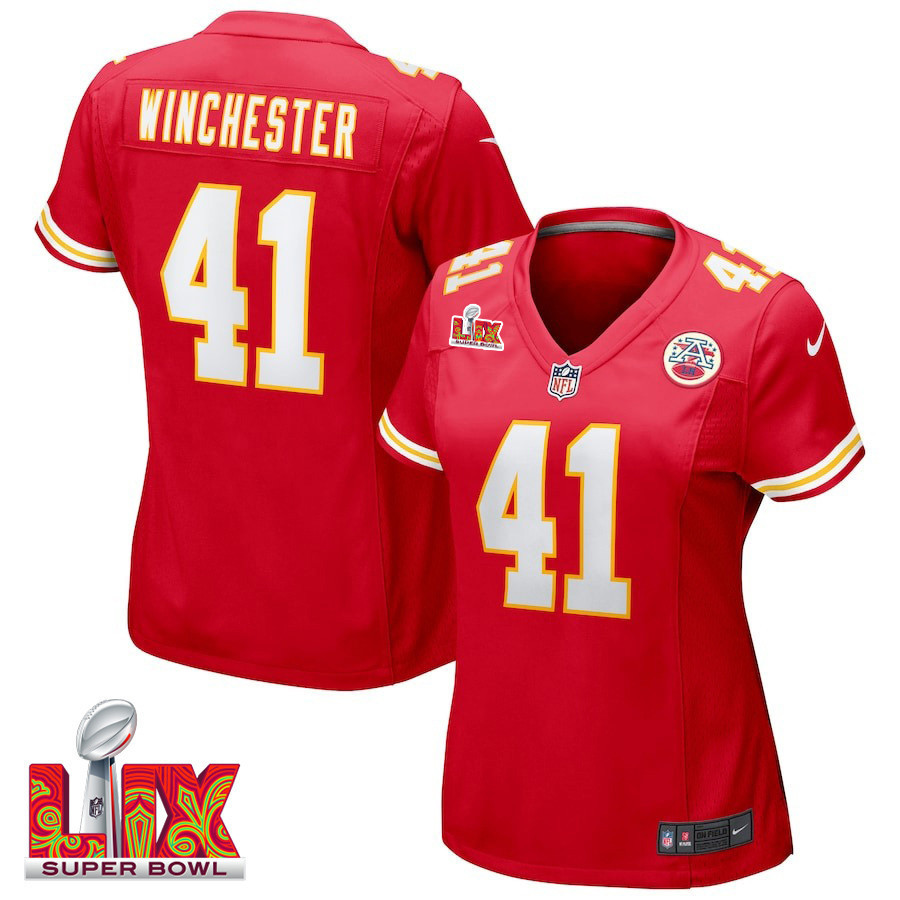 James Winchester #41 Kansas City Chiefs Super Bowl LIX Women's Jersey - Red