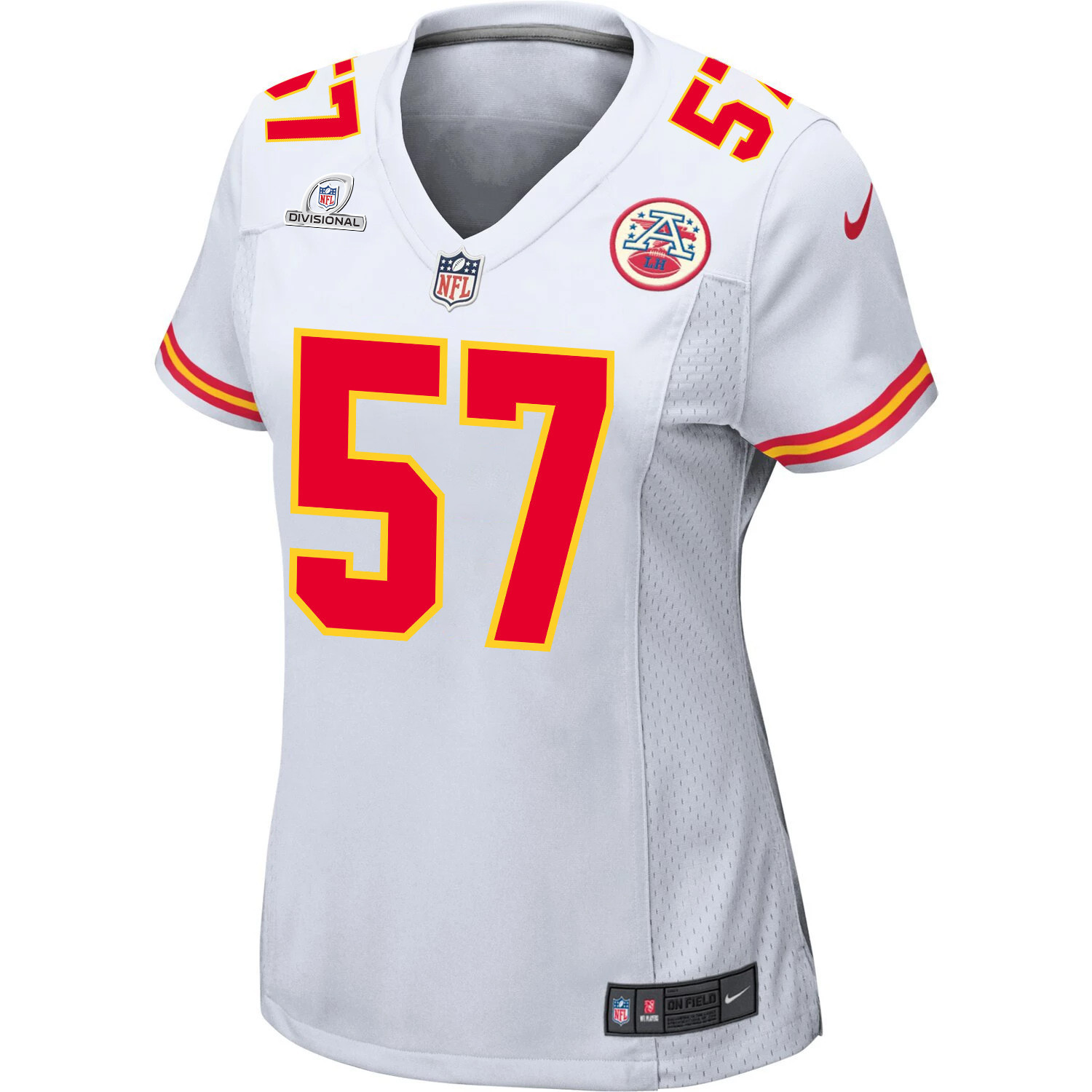Truman Jones 57 Kansas City Chiefs Super Bowl LVIII Patch Game Women Jersey - White