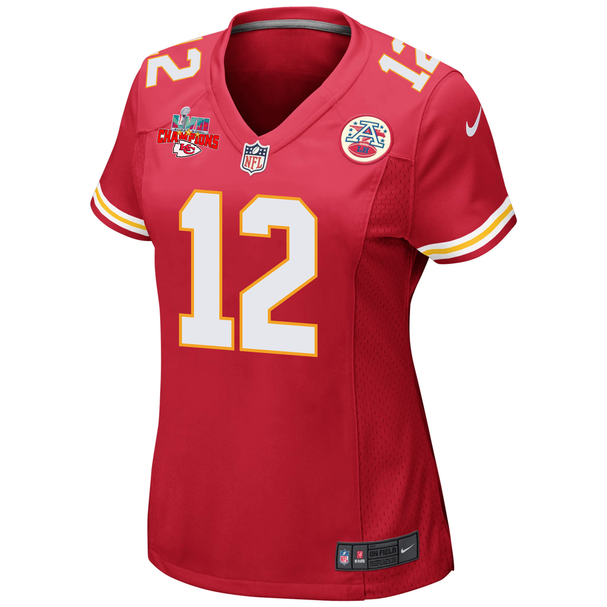 Shane Buechele 12 Kansas City Chiefs Super Bowl LVII Champions 3 Stars Women Game Jersey - Red