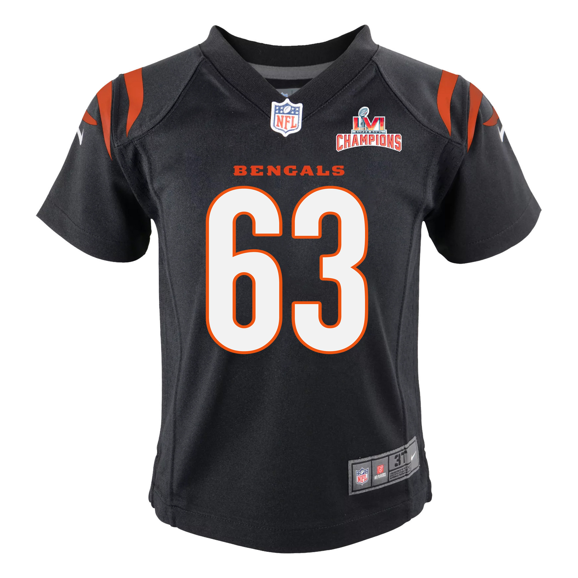 Super Bowl LVI Champions Cincinnati Bengals Trey Hill 63 Black Youth's Jersey Jersey