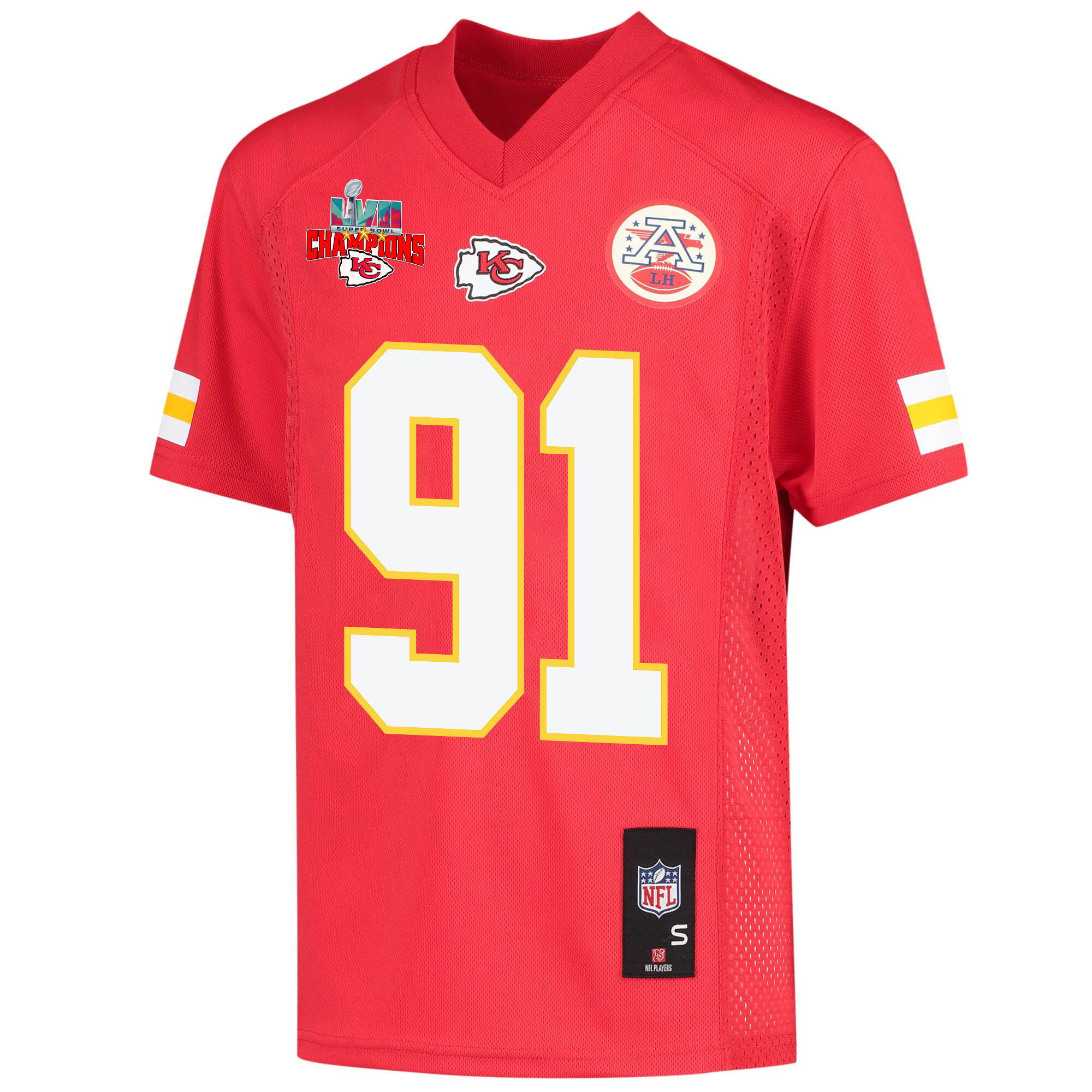 Derrick Nnadi 91 Kansas City Chiefs Super Bowl LVII Champions 3 Stars Youth Game Jersey - Red