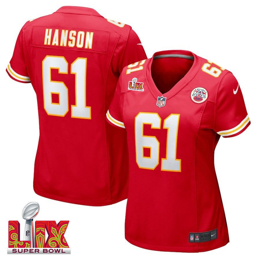 C.J. Hanson #61 Kansas City Chiefs Super Bowl LIX Women's Jersey - Red