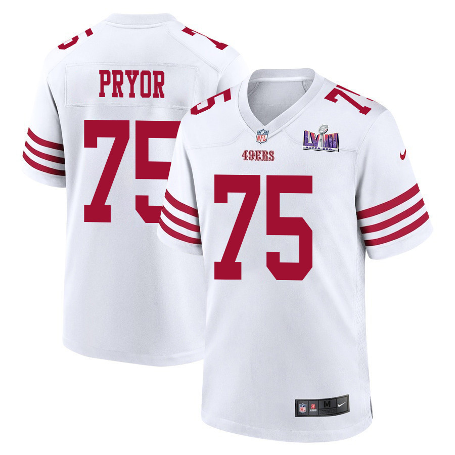 Matt Pryor 75 San Francisco 49ers Super Bowl LVIII Patch Game Men Jersey - White