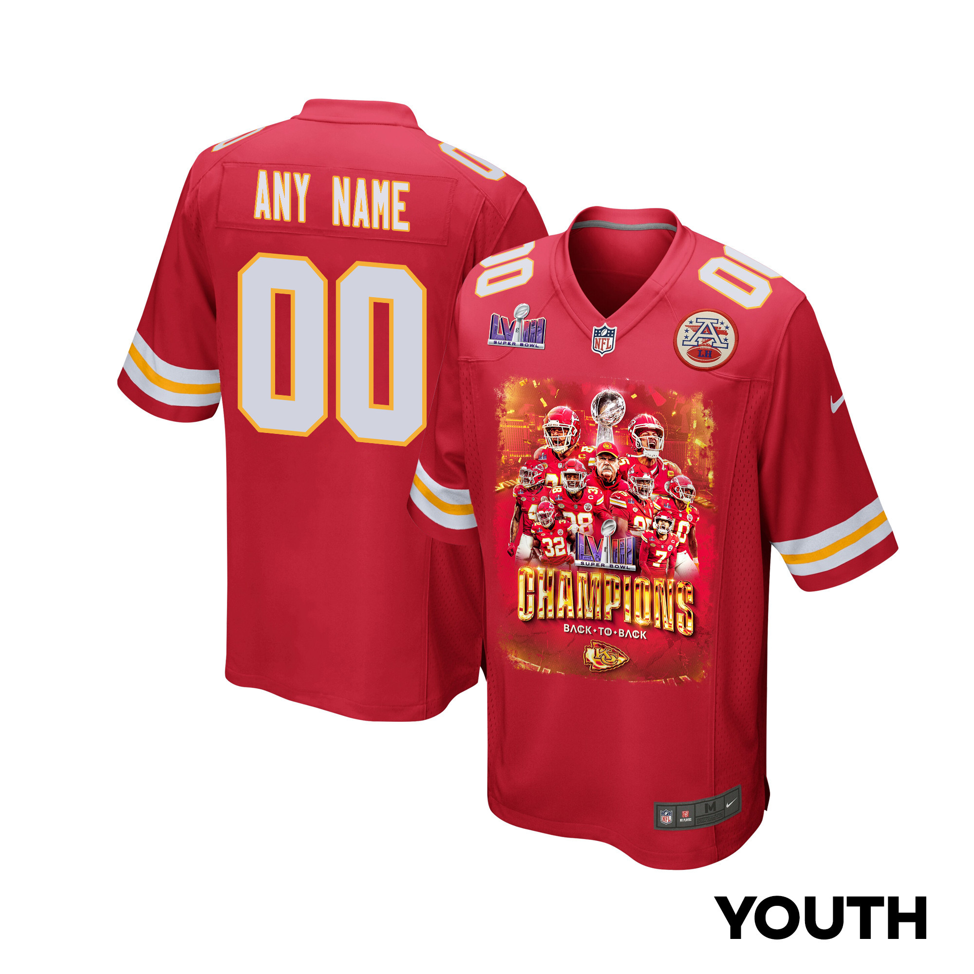 Kansas City Chiefs Super Bowl LVIII Back To Back Game YOUTH Jersey - Scarlet
