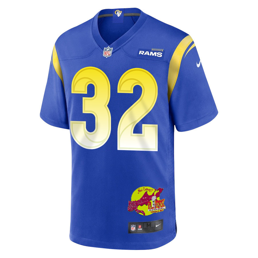 Cody Schrader 32 Los Angeles Rams Super Bowl LIX New Orleans Patch Game Men Jersey - Royal