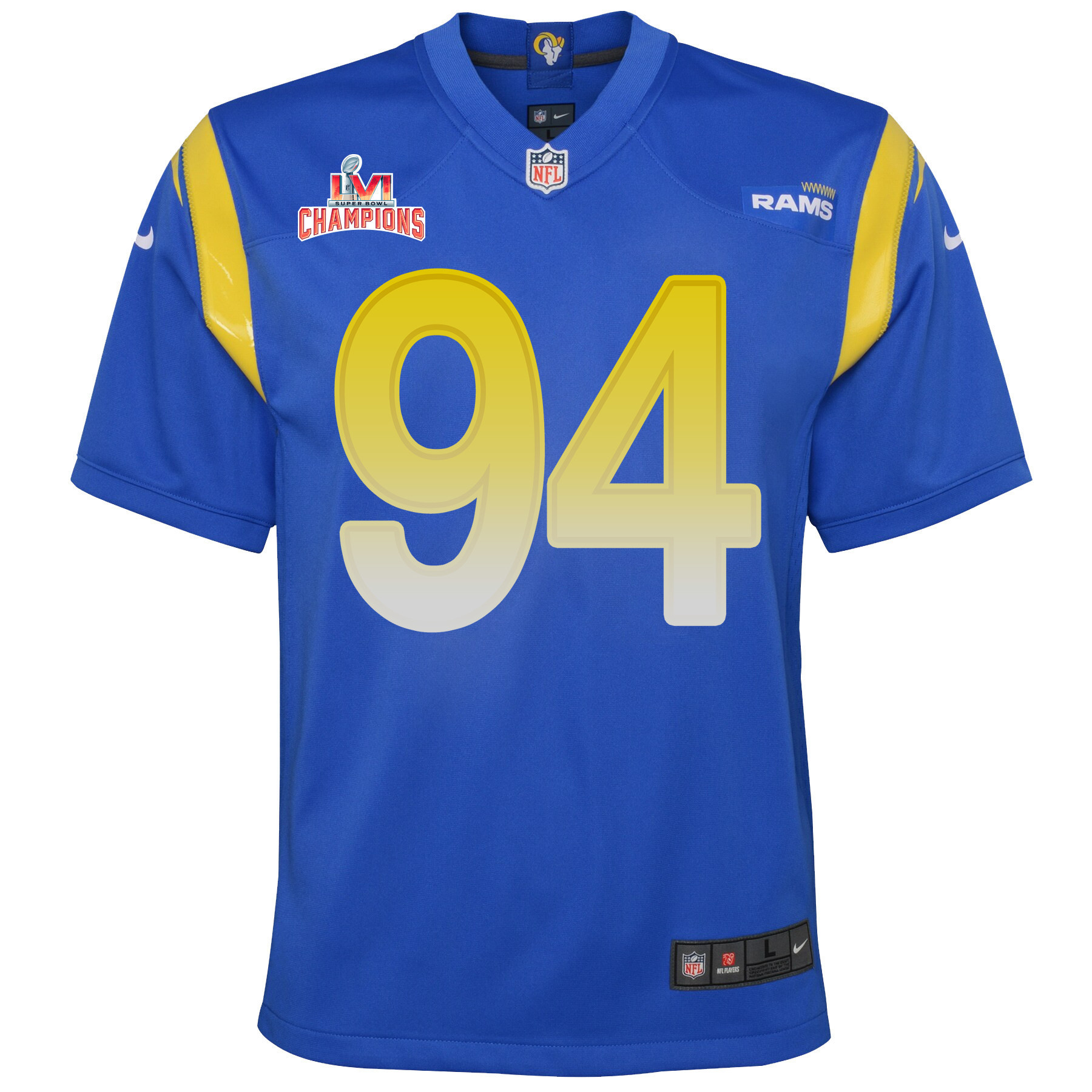 Super Bowl LVI Champions Los Angeles Rams A'Shawn Robinson 94 Royal Youth's Jersey Jersey