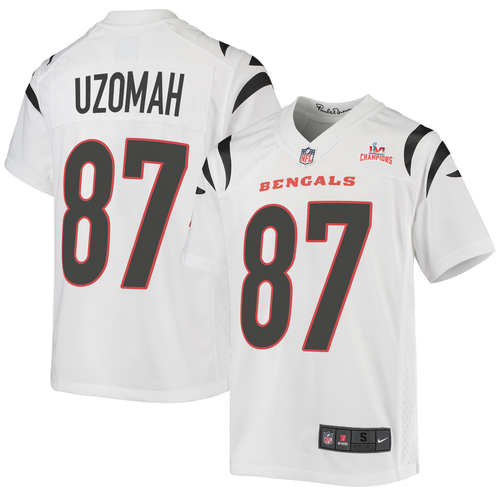 Super Bowl LVI Champions Cincinnati Bengals C.J. Uzomah 87 White Youth's Jersey Jersey