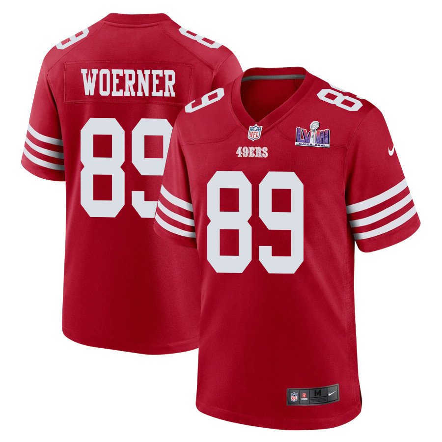 Charlie Woerner 89 San Francisco 49ers Super Bowl LVIII Patch Game Men Jersey - Scarlet